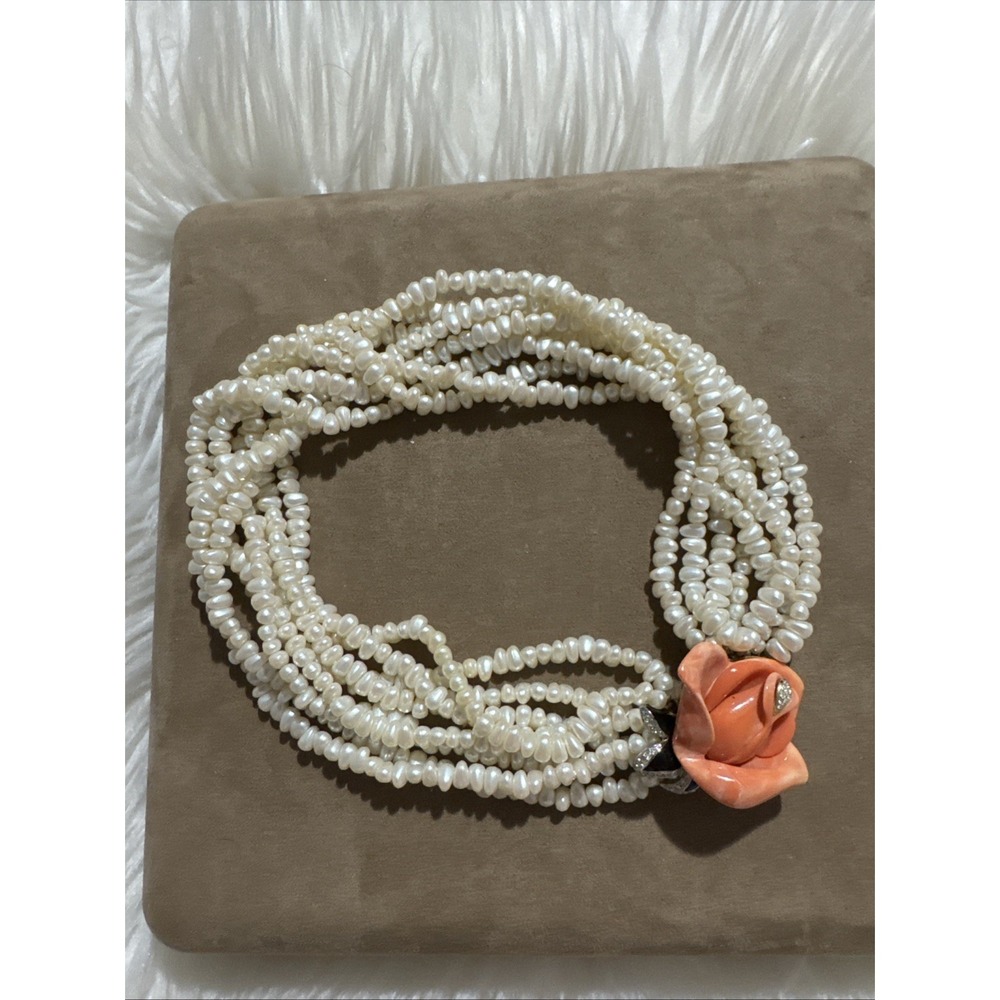 Kenneth Lane Genuine Fresh Water Pearls Multistrand Choker Necklace 16" Rose Clo